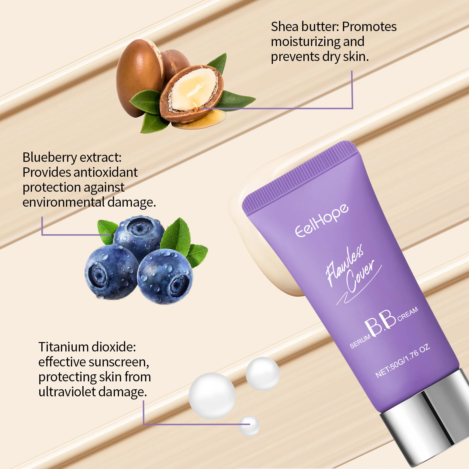 EELHOPE Face BB Cream Beauty Makeup Prefect Cover Pore Deeply Moisturizing Lasting Makeup Oil Control Non-sticky Face BB Cream