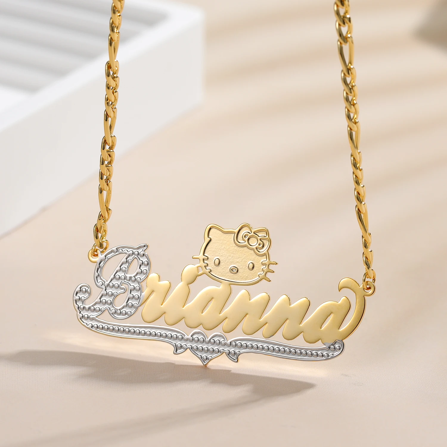 

Luxury Custom Name Necklace Personalized Stainless Steel Cat Double Color Pendant Women's Jewelry Holiday Gift For Girlfriend