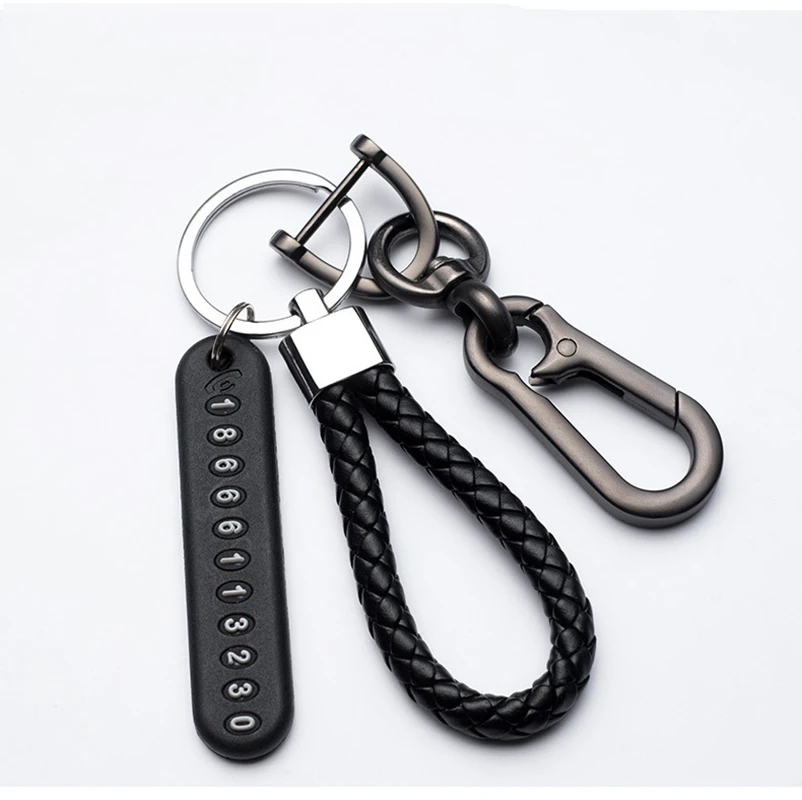 

Anti-Lost Car Keychain Split Rings Key Pendant Phone Number Card Keyring Leather Weave Key Chain Car Accessories