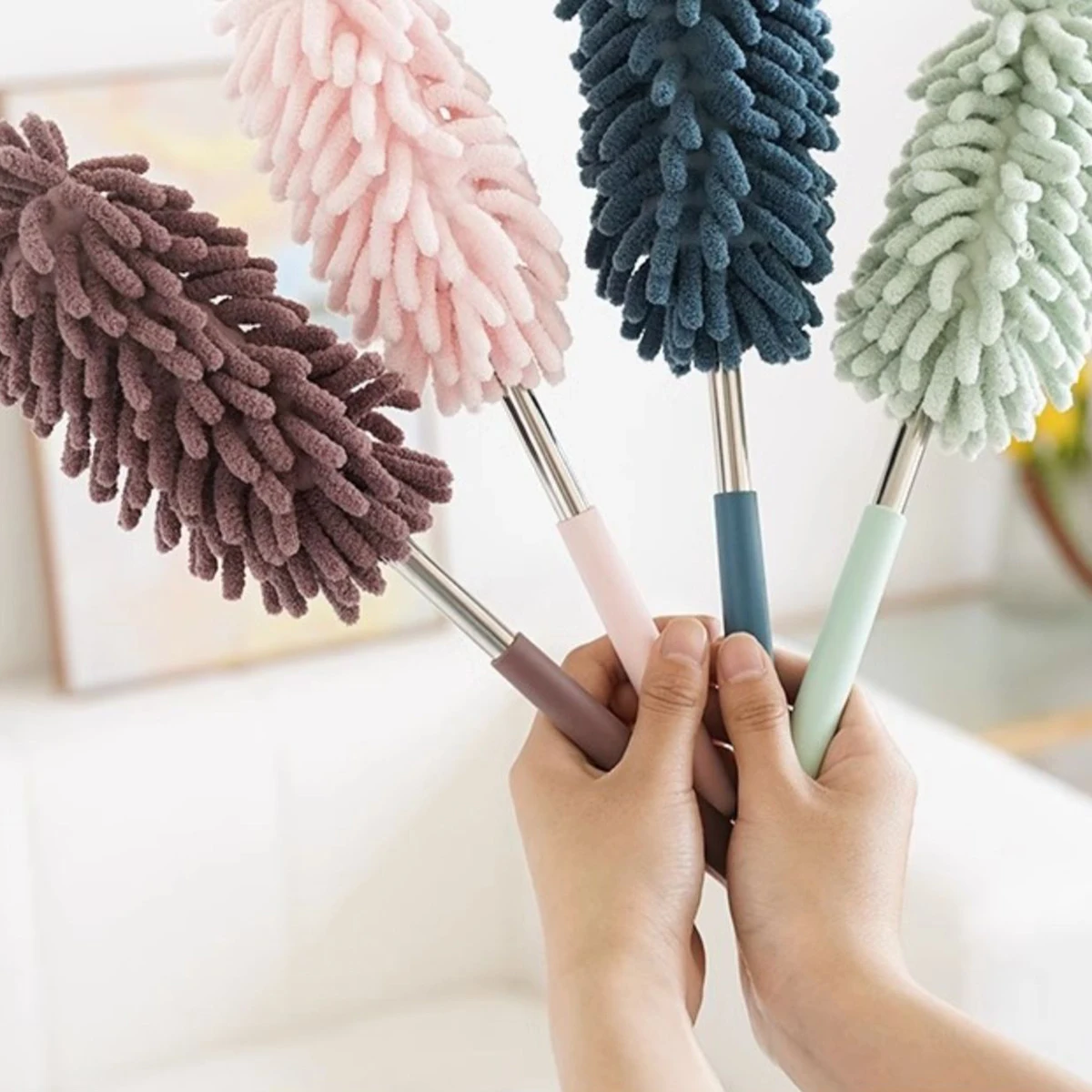 Feather Duster Extendable Handle Telescopic Dust Brush Cobweb Brush Catcher Mites Gap Dust Car Home Cleaning Tools 1pc