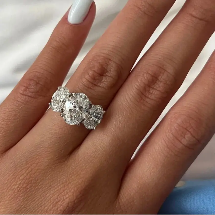 Real 14k Yellow Gold 4ctw Oval Lab Grown Diamond Trilogy