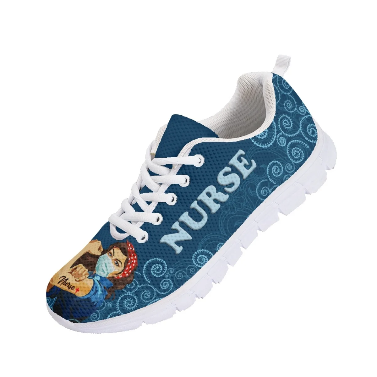 INSTANTARTS Female Nurse Shoes Lightweight Lace-up Sneakers Strong Nurse Girls Paisley Pattern Women's Sport Shoes Zapatos Mujer