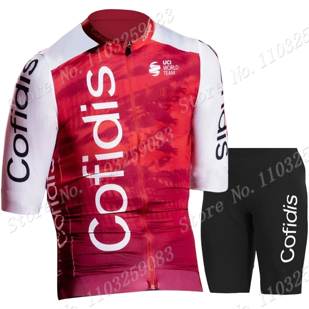 Cycling Jersey Set Red Short Sleeve France Tour Clothing Road Shirts Suit Bicycle Bib Shorts MTB Maillot Ropa Cofidis Team