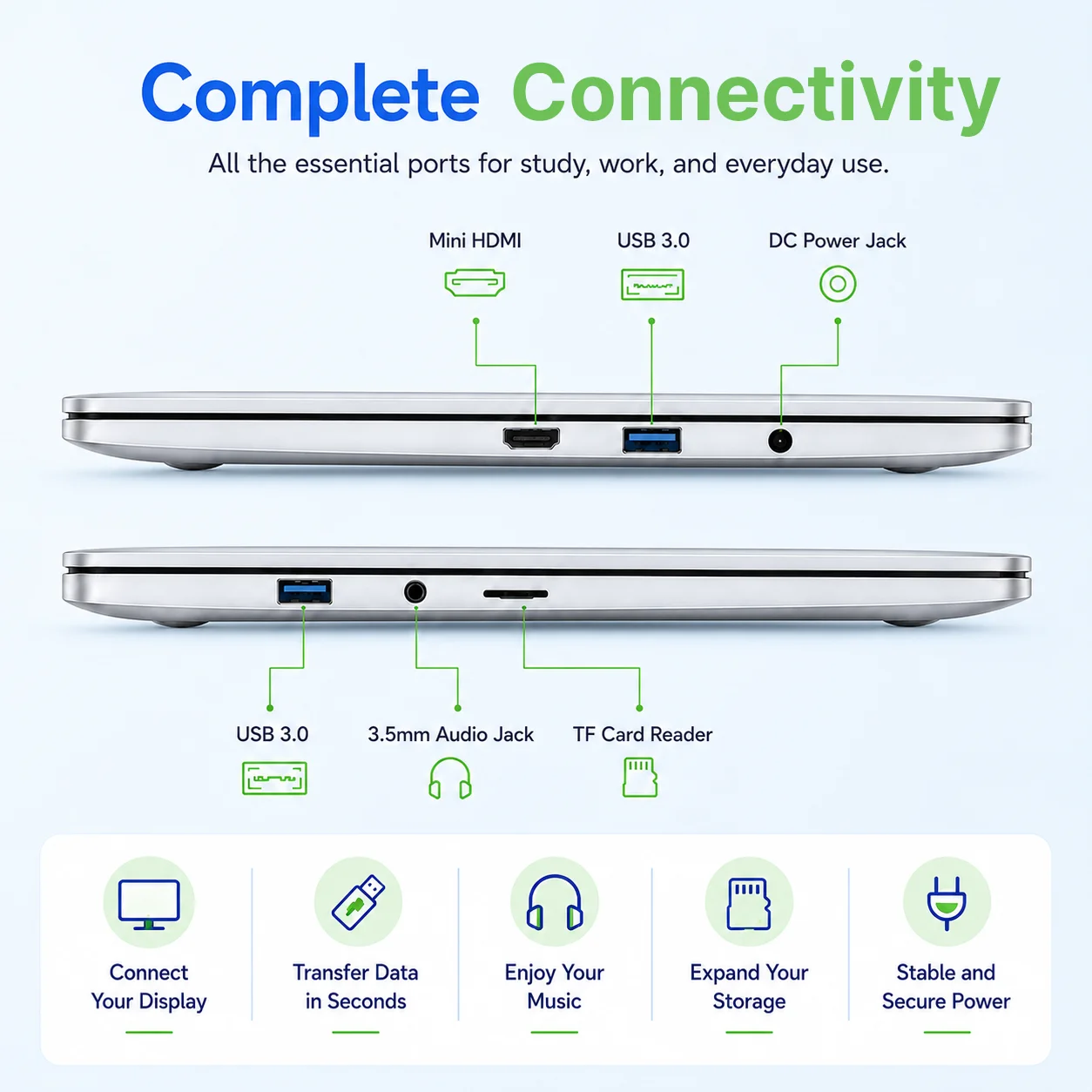 LPNAWZ 14.1" Budget Laptop for Students & Work - Intel N3450, 8GB RAM, 128GB SSD, Genuine Windows 10 (Free Win11 Upgrade), WiFi/BT 5.2, FR Fast Shipping + Free Keyboard Cover (DE/FR/IT/ES) - immagine 7