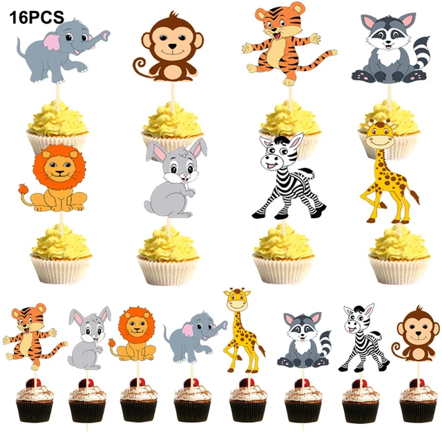 16pcs Jungle Party Birthday Cupcake Toppers Lion Giraffe Elephant Rabbit  Cat Monkey Decorate Safari Animals Baby Shower Supplies - Cake Decorating  Supplies - AliExpress