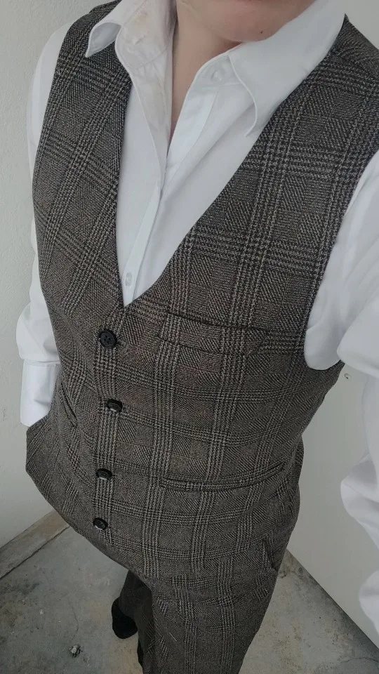 Large Size 7XL ( Blazer + Vest + Pants ) Groom Wedding Dress Dark Plaid Classic Retro Men's Formal Business Suit Three-Piece Set photo review