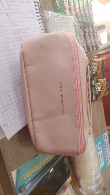 Bolsa Necessaire Feminino Cosmético De Couro PU De Grande Capacidade Portátil Viagem - Neverdie photo review