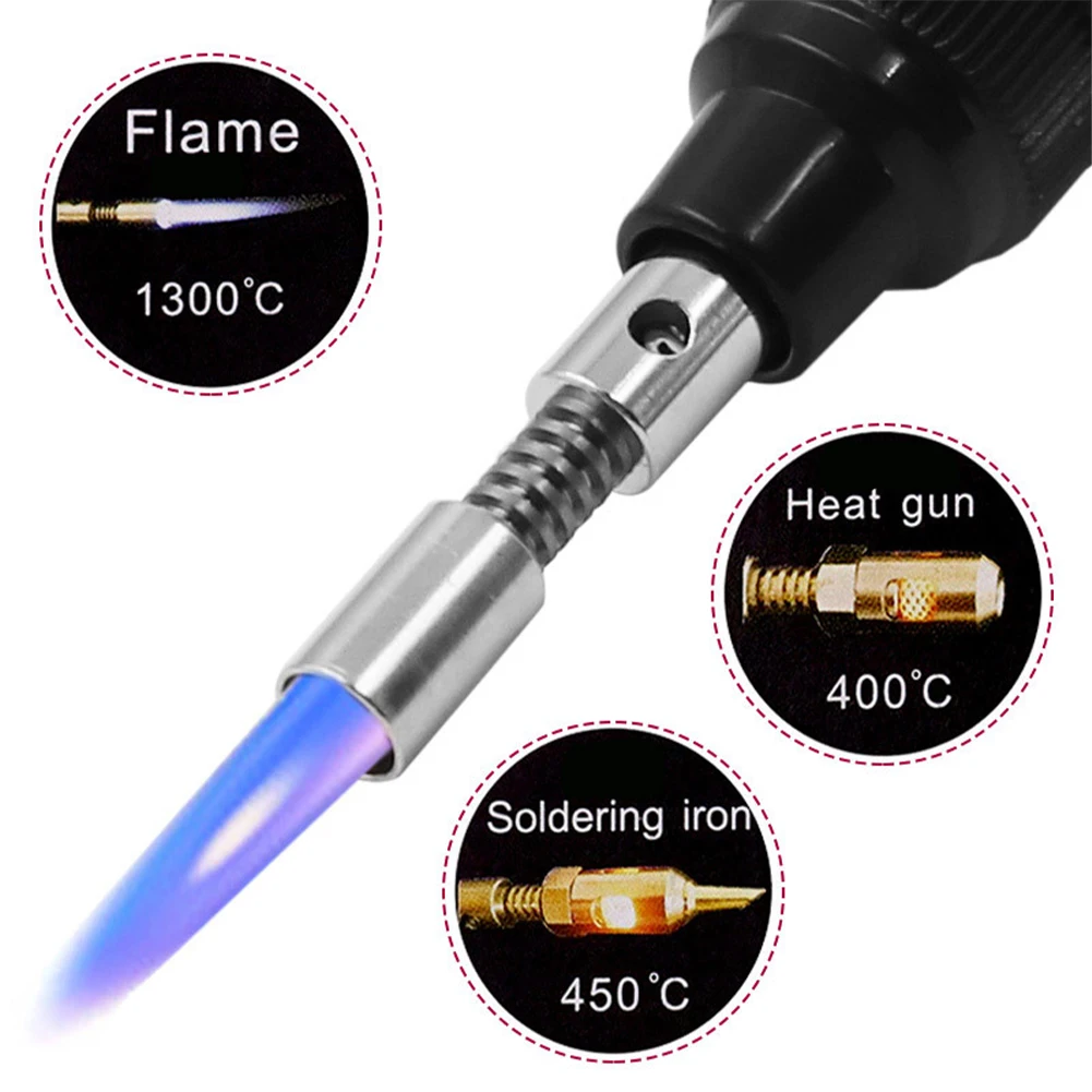 Pen Type Gas Soldering Iron Portable Cordless Butane Gas Welding Gun Welding Pen 1300℃ Adjustable Burner Mini Butane Welder Tip