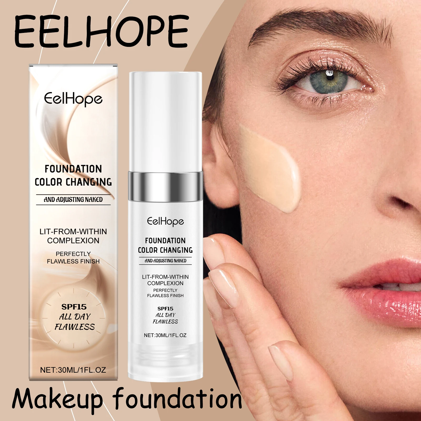 EELHOPE Color Changing Foundation Natural Moisturizing Refreshing Lasting Makeup Improve Skin Tone Perfect Coverage Foundation
