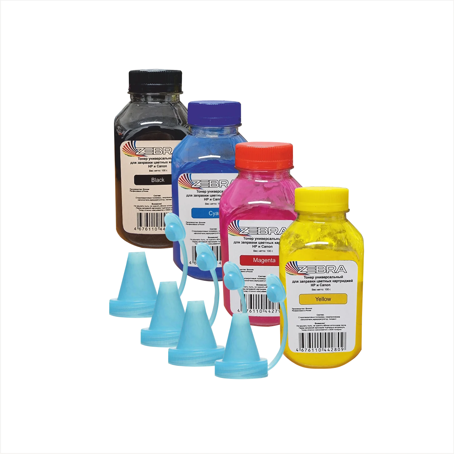 Kit universal color toner refill color ink cartridges for HP and Canon (CMYK) 4 bottle 100g with