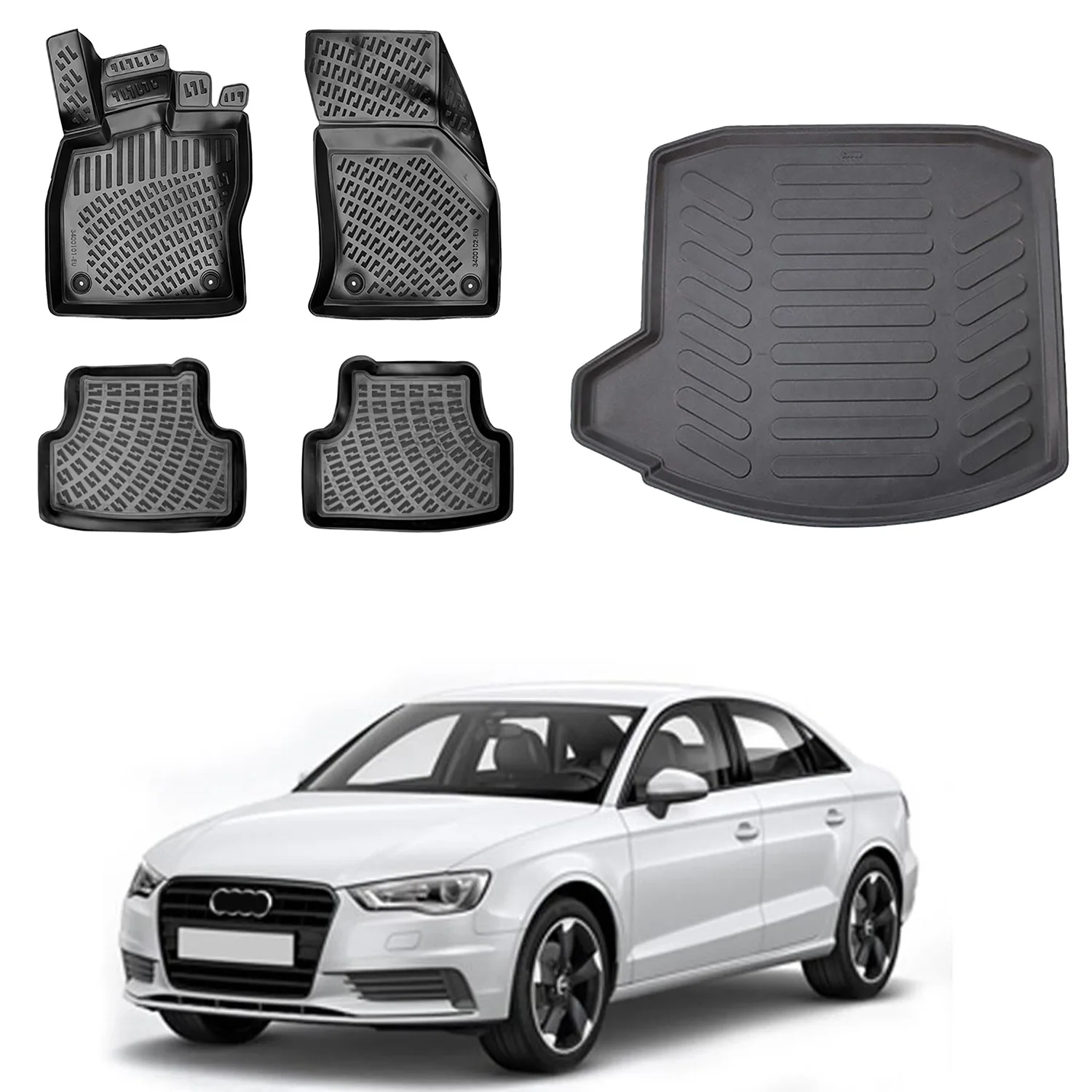 

Floor Mats + Cargo Trunk Liner Fits Audi A3 2013-2020 SD Set - All Weather Maximum Coverage - Water Resistance