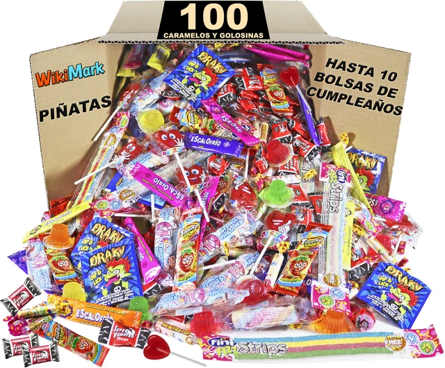 Mega Pack 100 dolci, dolci e caramelle WikiMark-per compleanni, feste per  bambini, regalo di natale, Halloween, riempimento di piecatas-puoi