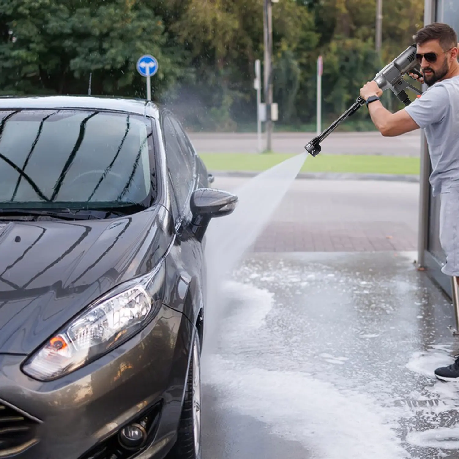 3-Gang Bürstenloser Hochdruck-Autowäscher 6-in-1 Verstellbare Winkeldüse 5M Schlauch Kabellose Elektrische Wasserpistole Lithium-Batterie – Detail 15