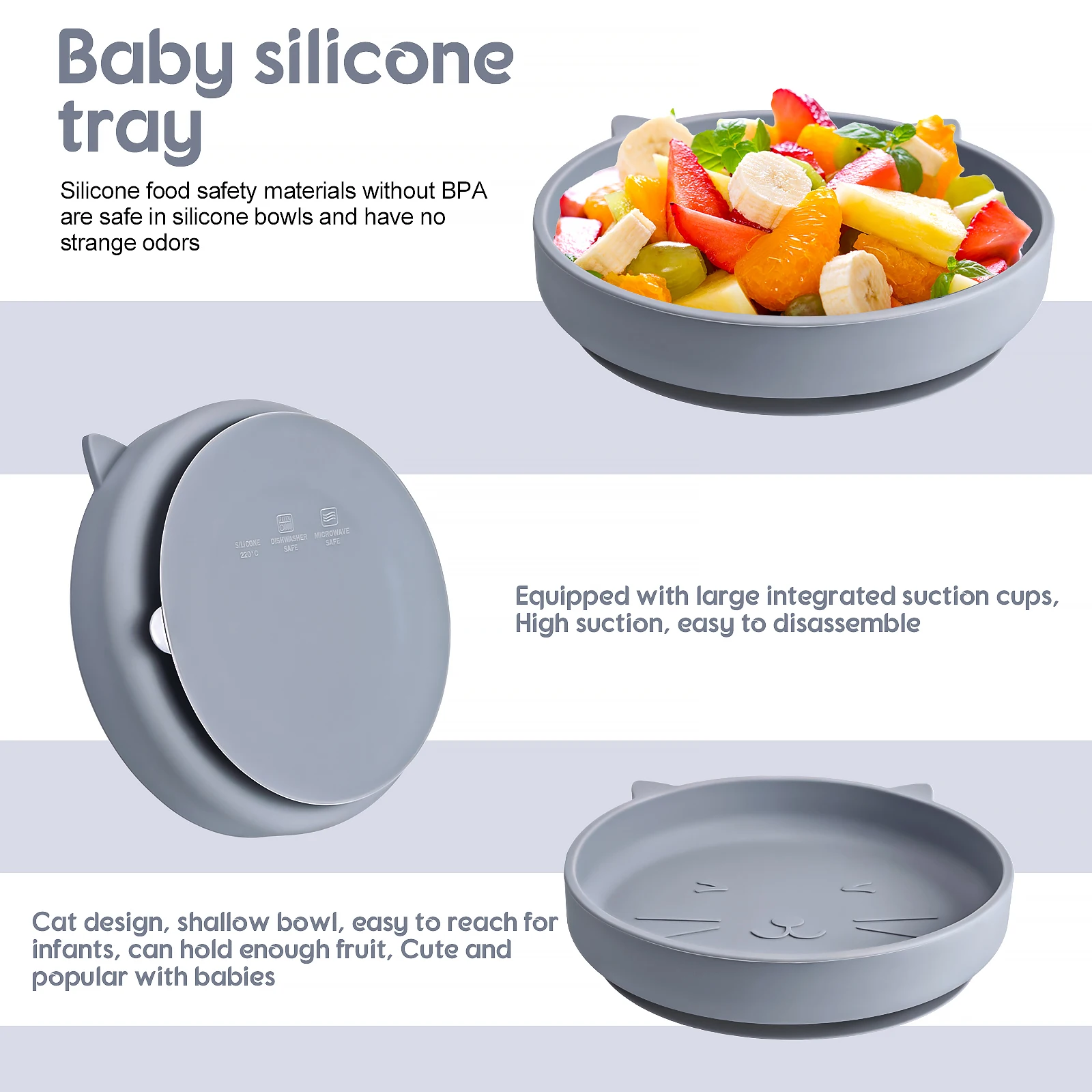 4PC/Set Baby Feeding Set Silicone Shallow Tray Baby Silicone Tableware Toddler Eating Utensil With Suction Cup Silicone Baby Bib 3
