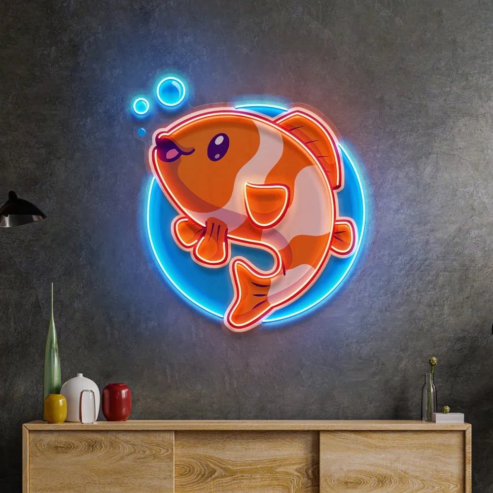 

Неоновая вывеска в виде милой рыбы, домашний декор в стиле поп-арт, неоновый декор с логотипом рыбного магазина