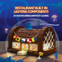Spongebob Cartoon Krusty Krab Restaurant Building Blocks Creative Canteen Scenes Model Bricks Desktop Ornaments Toy For Kid Gift 1