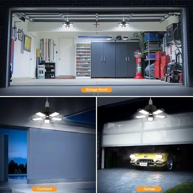 LED Garage Light Bulbs 40W 60W 80W10000LM Super Bright Garage Lighting LED Shop Light With Adjustable Panels E27 Screw Socket