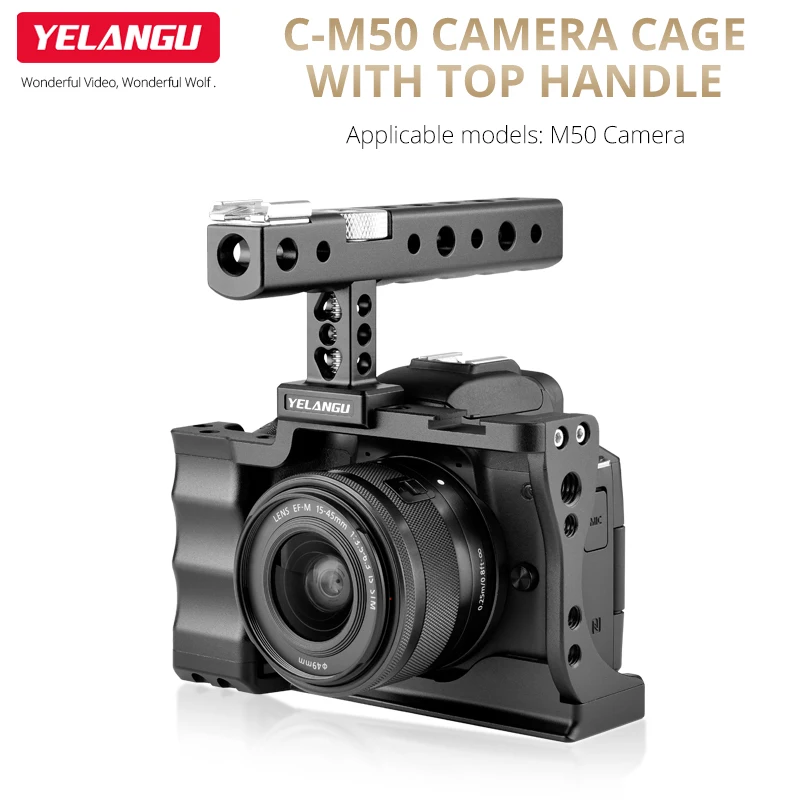 YELANGU Camera Cage Rig for Canon EOS M50 Top Handle Professional Stabilizer Aluminum Alloy Cage Video Shooting