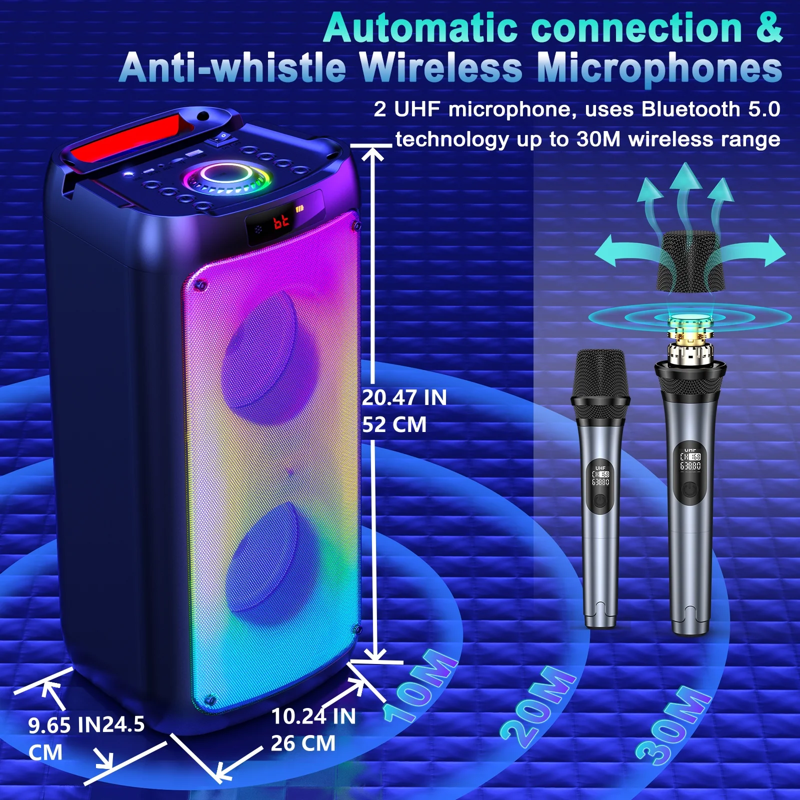Wireless Bluetooth Speaker, Karaoke Machine With 2 Microphone, Home Karaoke Party Speaker With LED Light_voghion.com