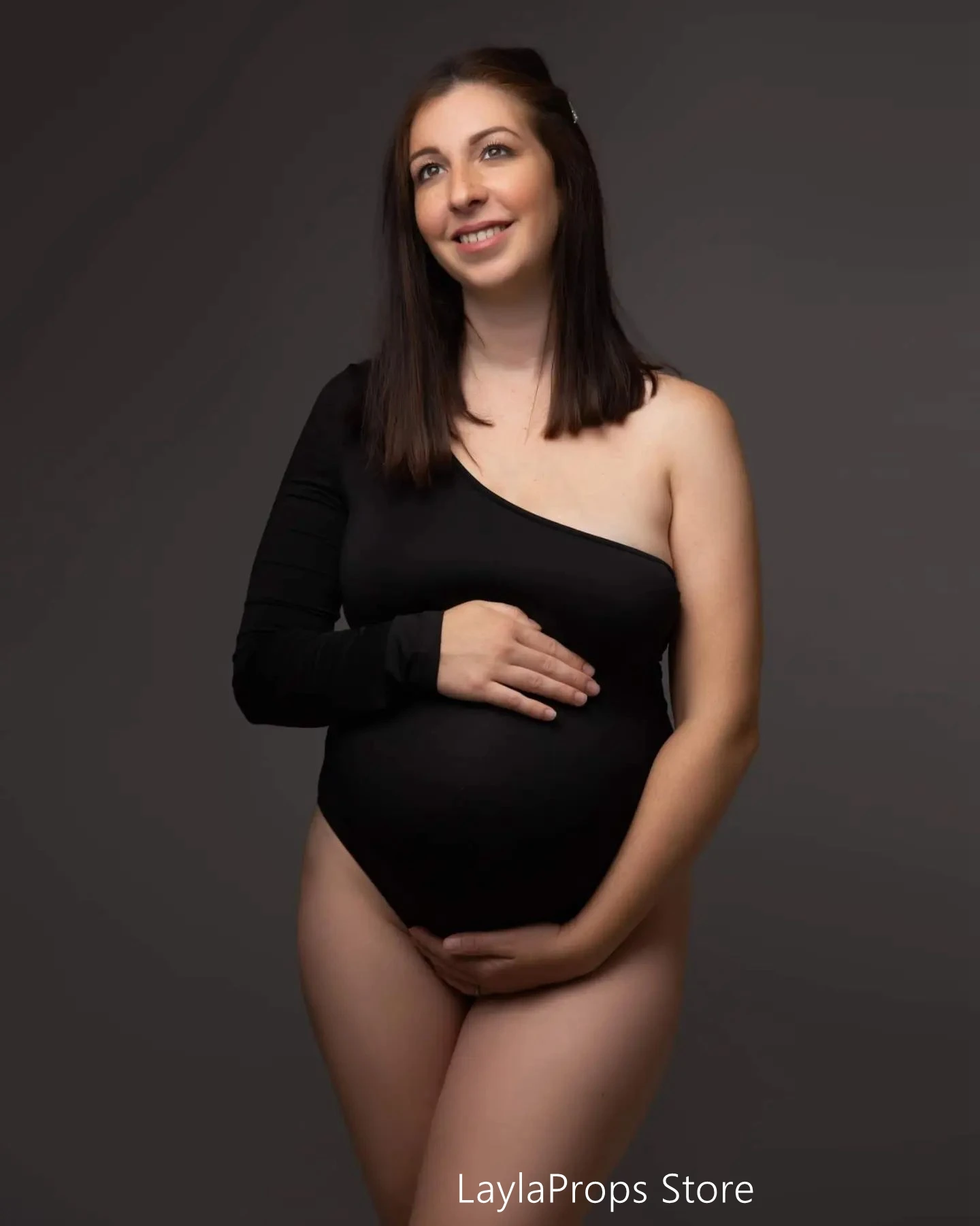 Black Maternity Photography Top Women Bodysuit For Photoshoot Stretchy Photo Strapless Long Sleeve Pregnancy Shooting Props