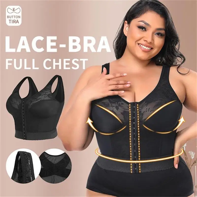 Bra for Women Shapewear Wirefree Plus Size Front Close Posture Back Support Bra Lace Underwear