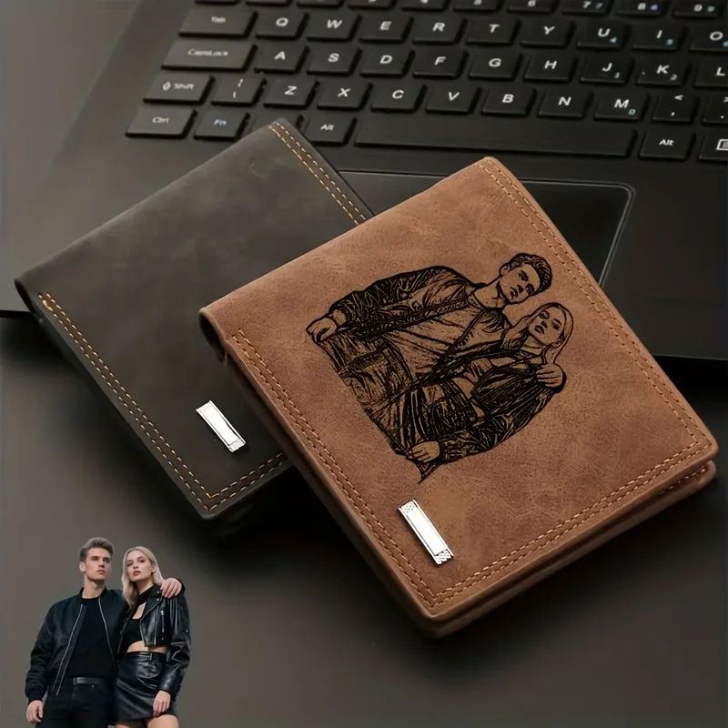 Custom Photo Wallet for Men, Personalized Picture & Text Engraved Bifold Wallet with Multiple Card Slots & Cash Pocket, Vintage - 5