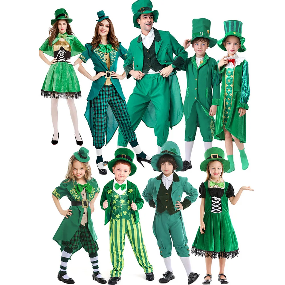 

Family Parent Child Matching Outfits St. Patrick's Day Elf Irish Goblin Cosplay for Adult Kids Green Leprechaun Costume Clothes