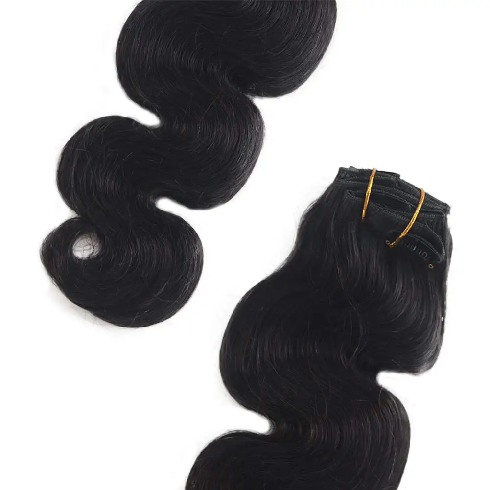 Body Wave Clip in Human Hair Extensions Brazilian Virgin Hair Body Wave Clip in Extensions 140g Silky Soft Natural Black 18