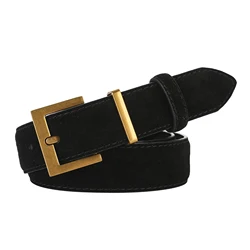 Elegant Women's Suede Cowhide Leather Belt with Metal Buckle - 2.8cm Wide - 100cm (827 black)