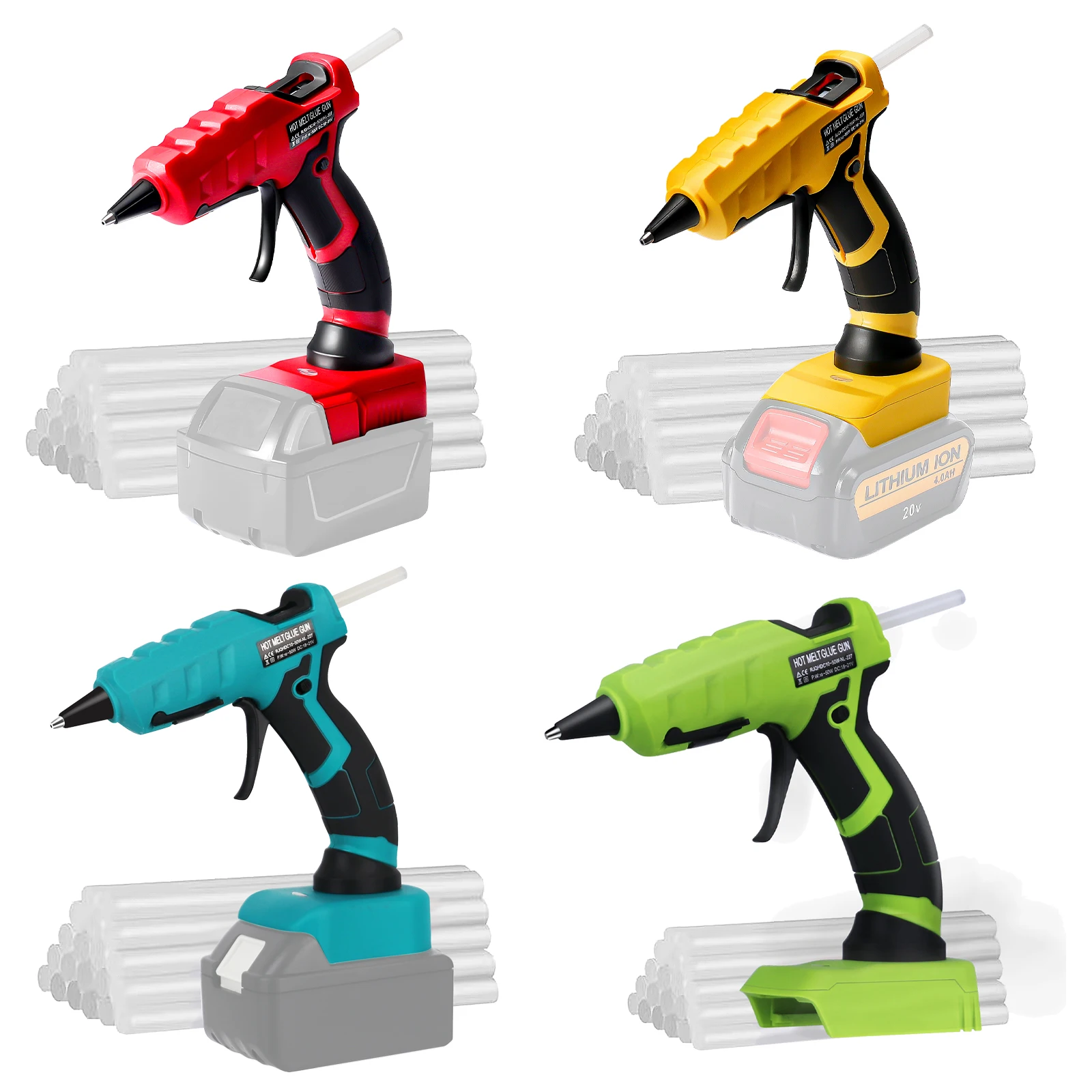 

Пистолет клеевой Аккумуляторный 50 Вт для Milwaukee/Dewalt/Makita/Black Decker/Bosch, 18 в, 30 стержней 7 мм (без батареи)