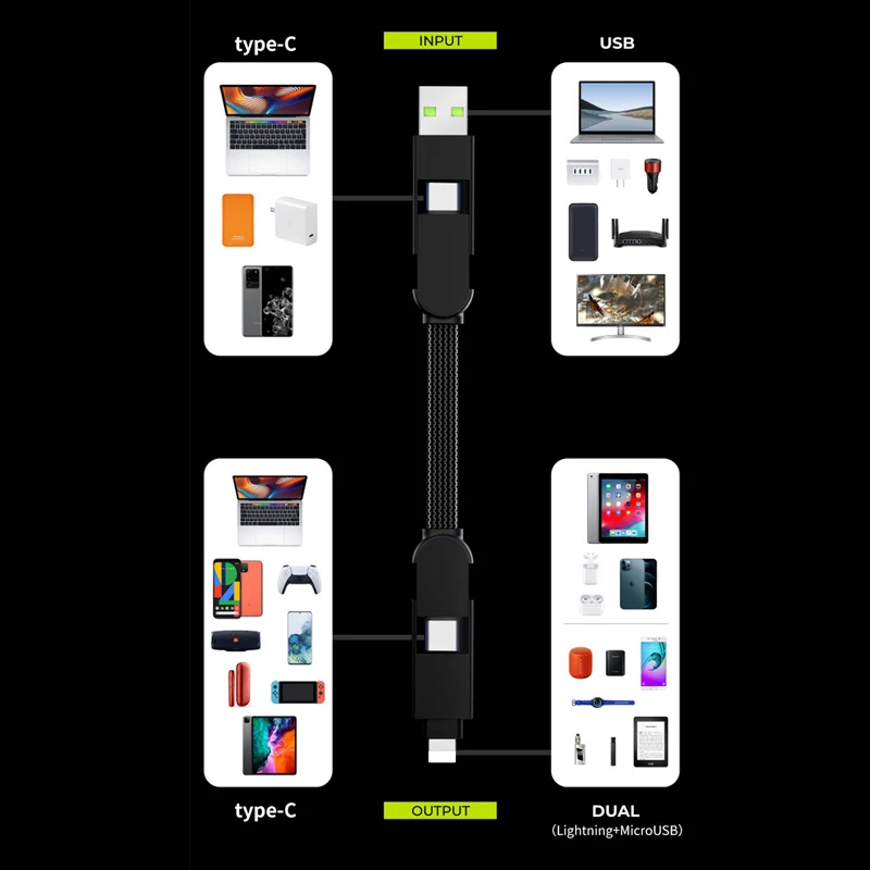 6 in 1 Keyring PD fast charging Adapter Charge Cable PD 100W USB micro Type C Data Transfer for Iphone Android