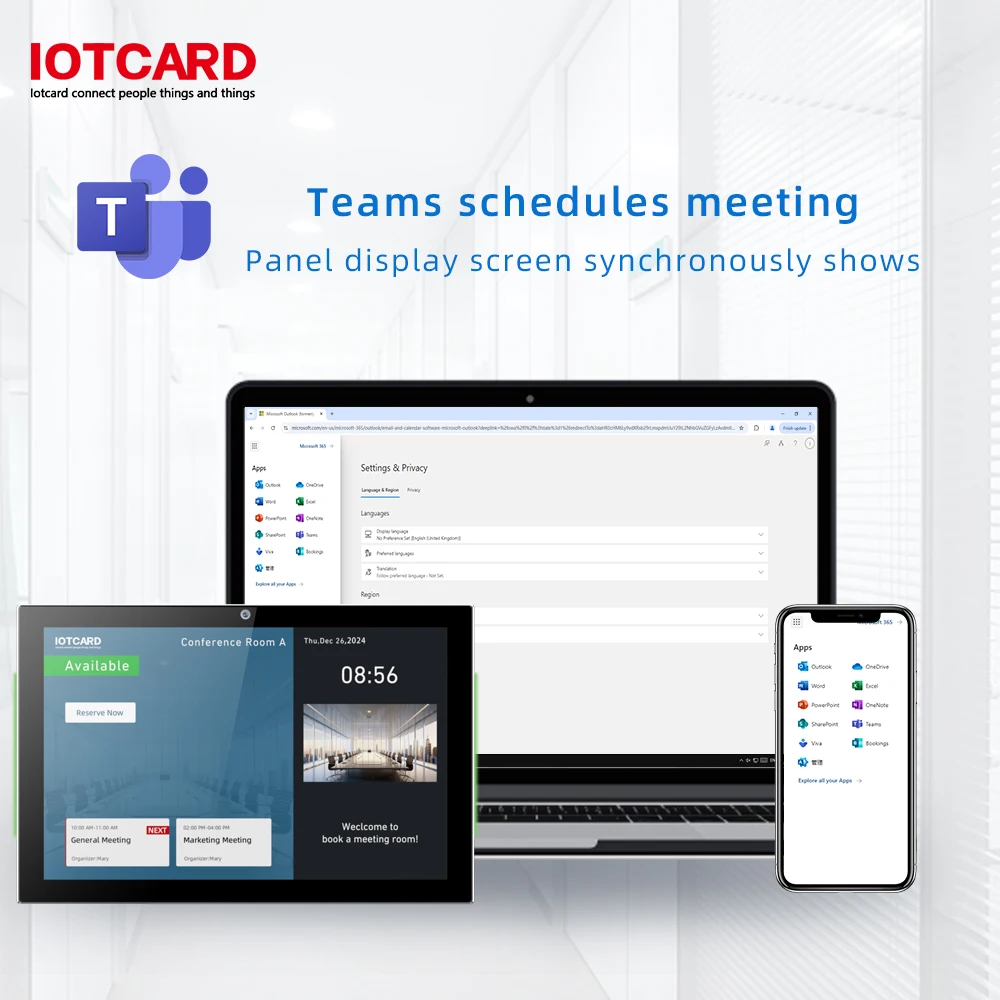 Teams Scheduling Panel 10.1-inch Meeting Room Tablet Conference Booking System Android11 Tap Scheduler LED Light PoE WIFI Camera