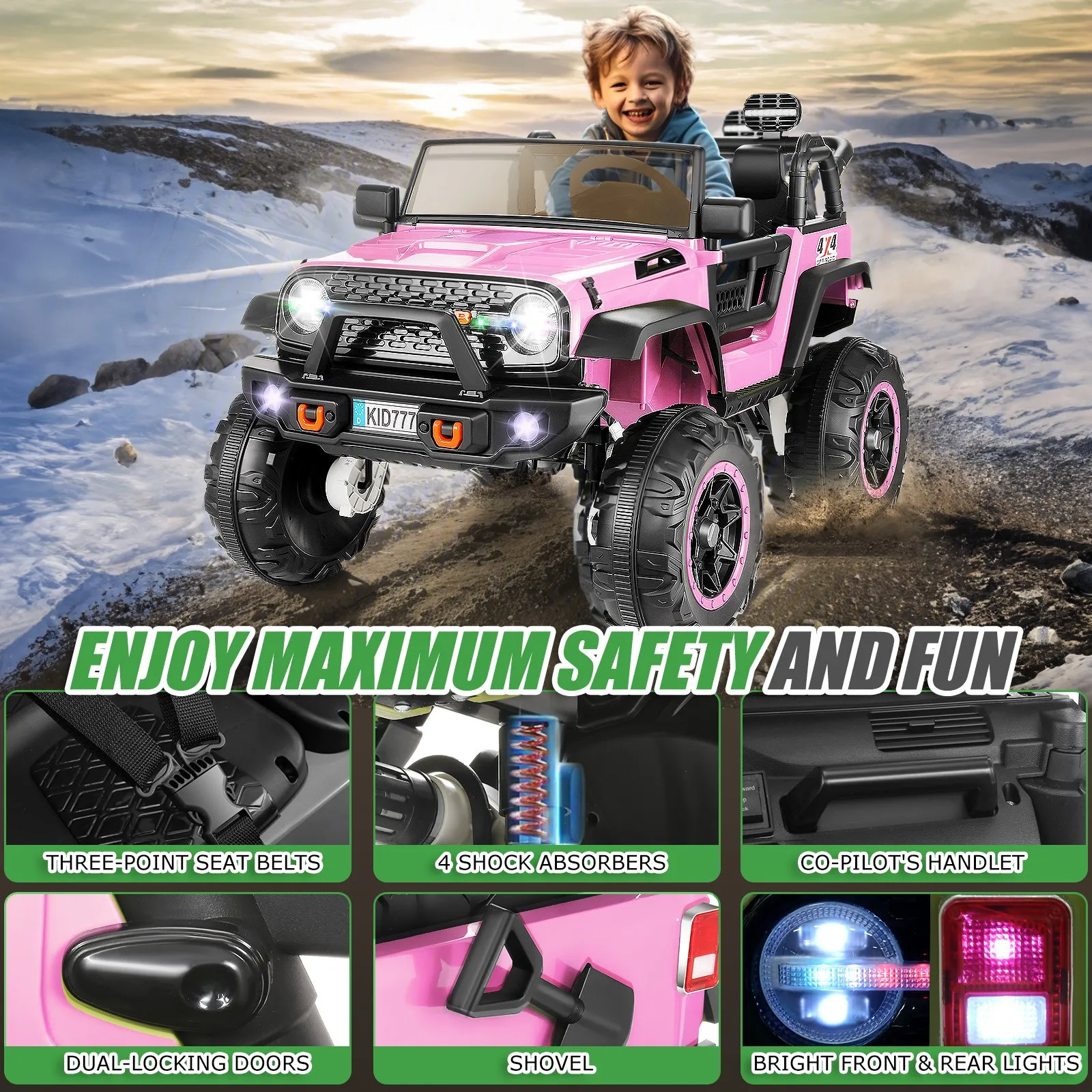 24V 2-Seater Kids Ride on Truck Electric Car 4WD/2WD Switchable 7AH Battery Powered 3 Speeds