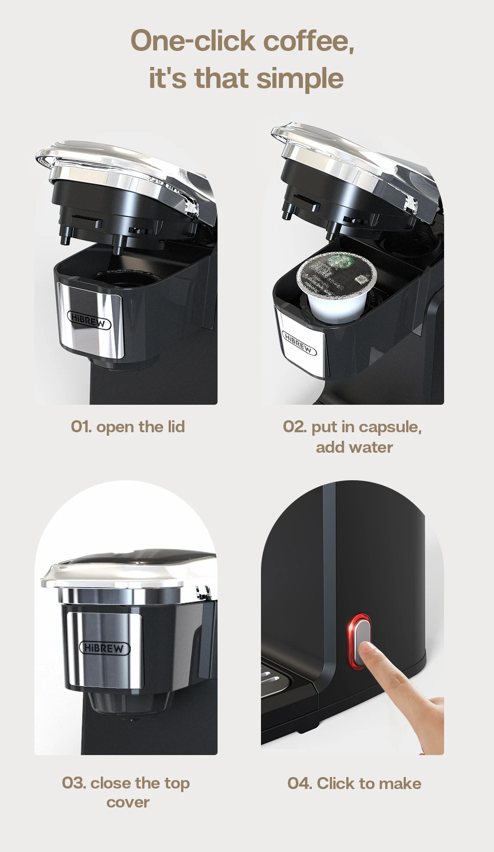 Description Picture 6 of itemHiBREW Filter Coffee Machine Brewer for K-Cup Capsule& Ground Coffee, Tea Maker Hot Water Dispenser Single Serve Coffee Maker