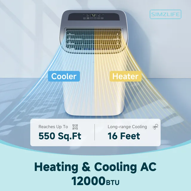 Simzlife Portable Air Conditioner 8000/14000 BTU Quiet Multifunctional Floor AC Unit With Dehumidifier Cool DRY HEAT Fan Mode 2