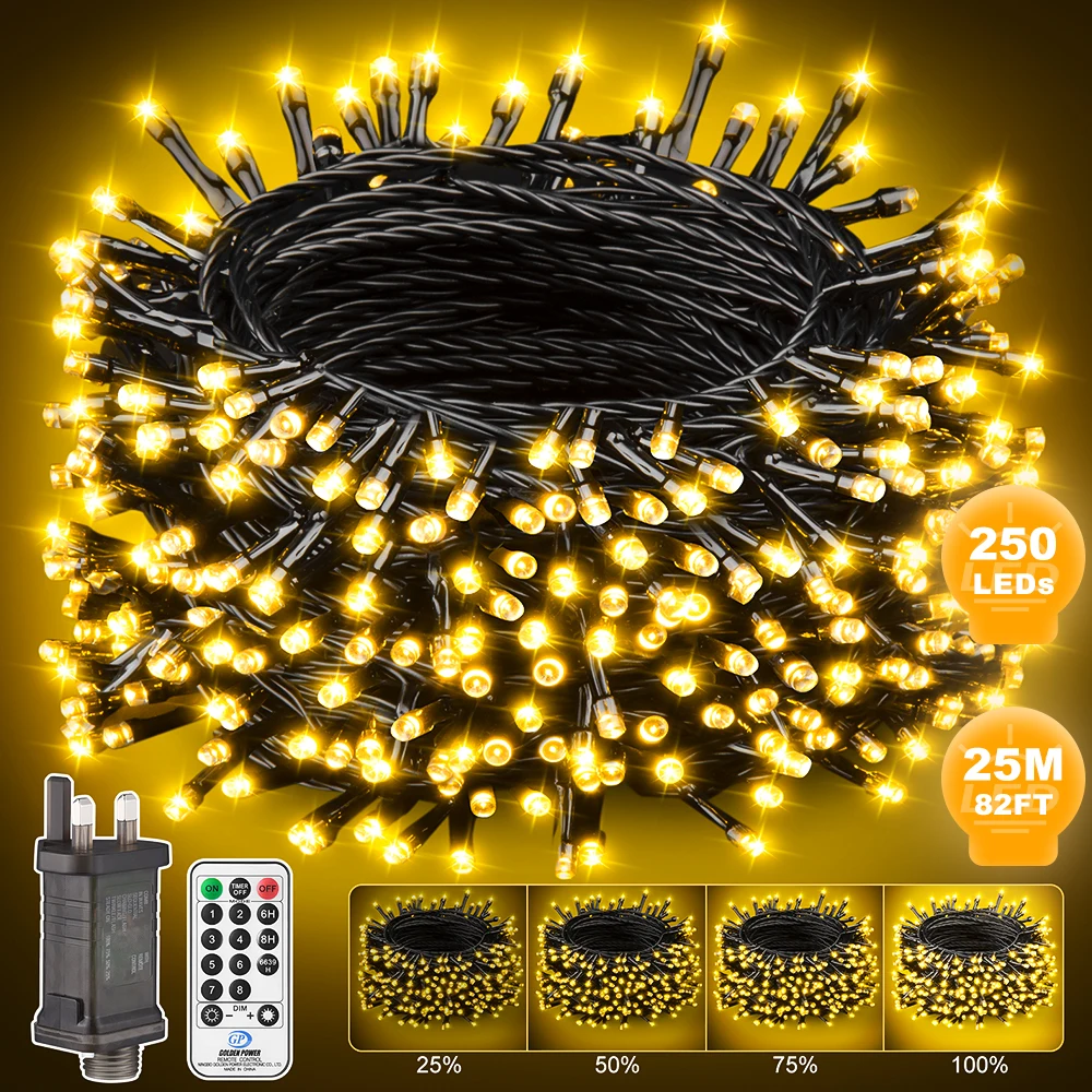 Garden Outdoor 25M led String Lights Warm Light Dimmable with Remote Control For Christmas Party Holiday Wedding Garland