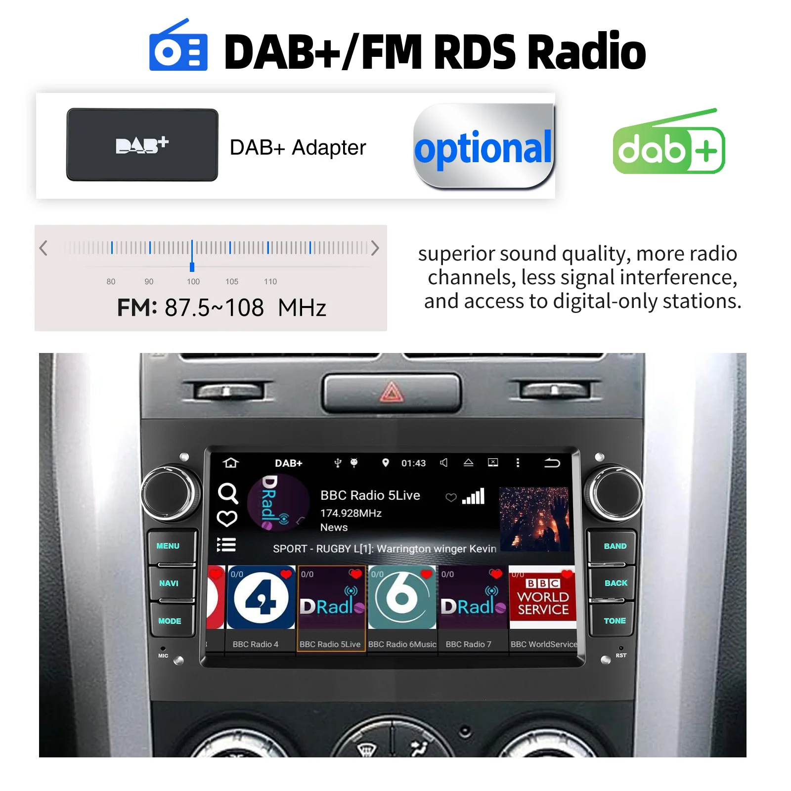 ESSGOO Autoradio Android 15 7" 4+64G für Opel/Vauxhall Corsa D Astra H Zafira Combo Signum CarPlay GPS Navigation Android Auto WiFi RDS FM Bluetooth Mirror Link Touchscreen Lenkradsteuerung Sechs Tasten 7 Farben – Detail 13