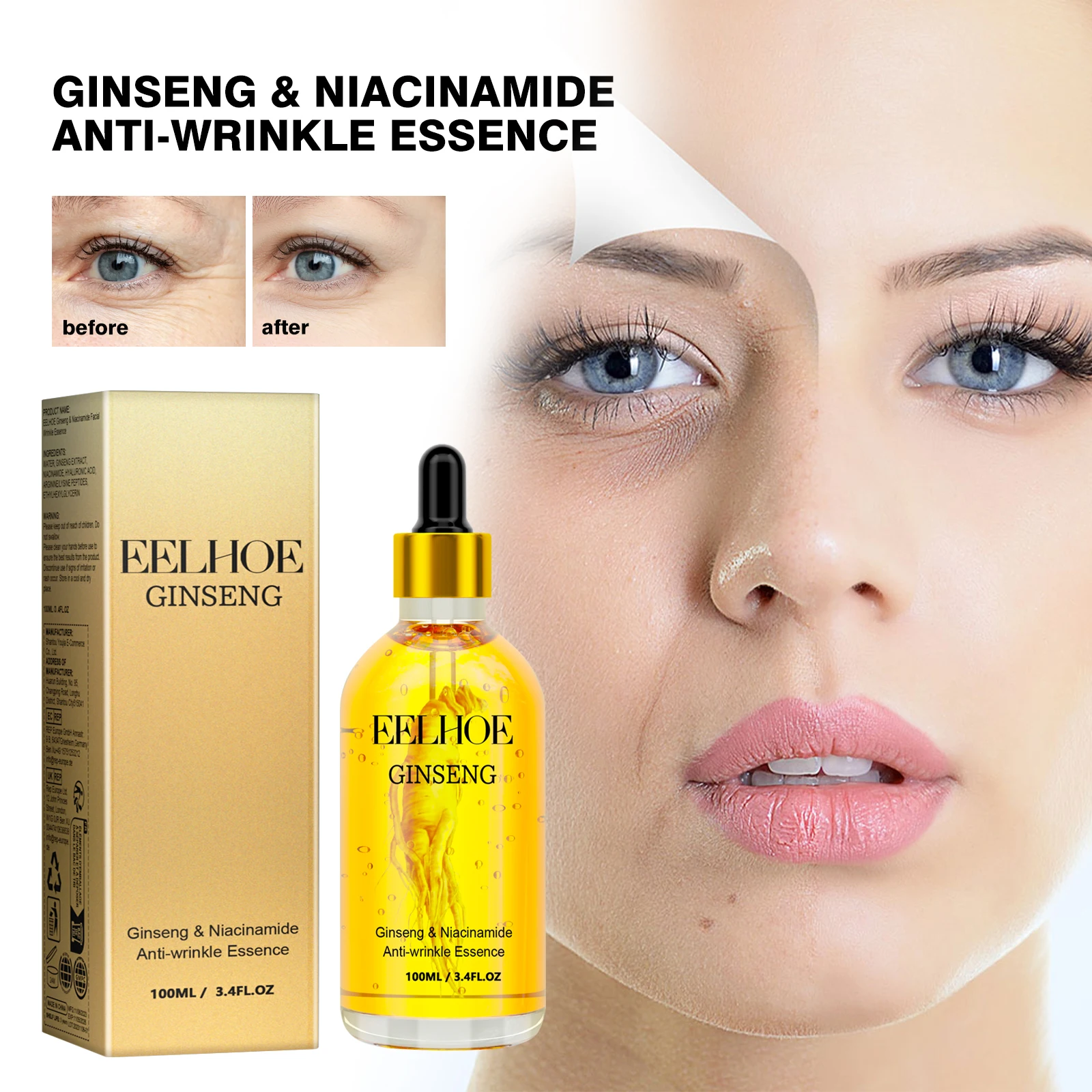 Eelhoe Ginseng Face Anti Wrinkle Serum Reduce Fine Lines Tightening Hydrating Anti-aging Plumping Face Smooth Skin Care Serum