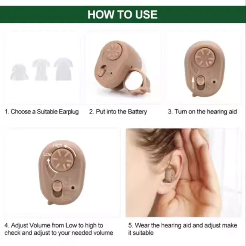 Mini in-ear digital hearing aid with adjustable volume for elderly deaf people - International 4