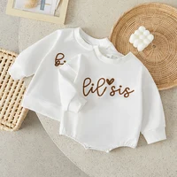 Suefunskry 1PC Sister Brother Matching Romper Outfits Letter Print Long Sleeve O-Neck Sweatshirt Toddler Spring Fall Tops 1