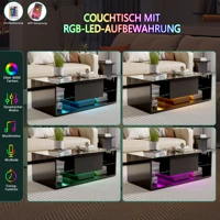 Table basse Anajqaqia 100x50x35cm, style nordique, finition brillante, LED, avec espace de rangement et tiroirs pour salon et balcon, noir 5