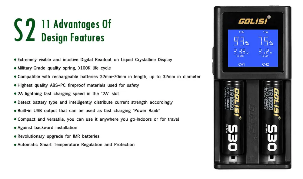 Bateria 2A LCD Carregador Inteligente Para 18650