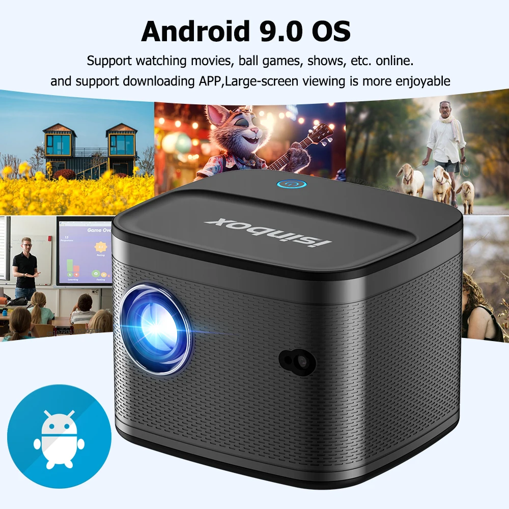 Projecteur de mise au point automatique, 4K, 1080P, HD, Android 9.0, rapport trapézoïdal, WIFI, Bluetooth, vidéo cortors, 12000 lumens, cinéma maison