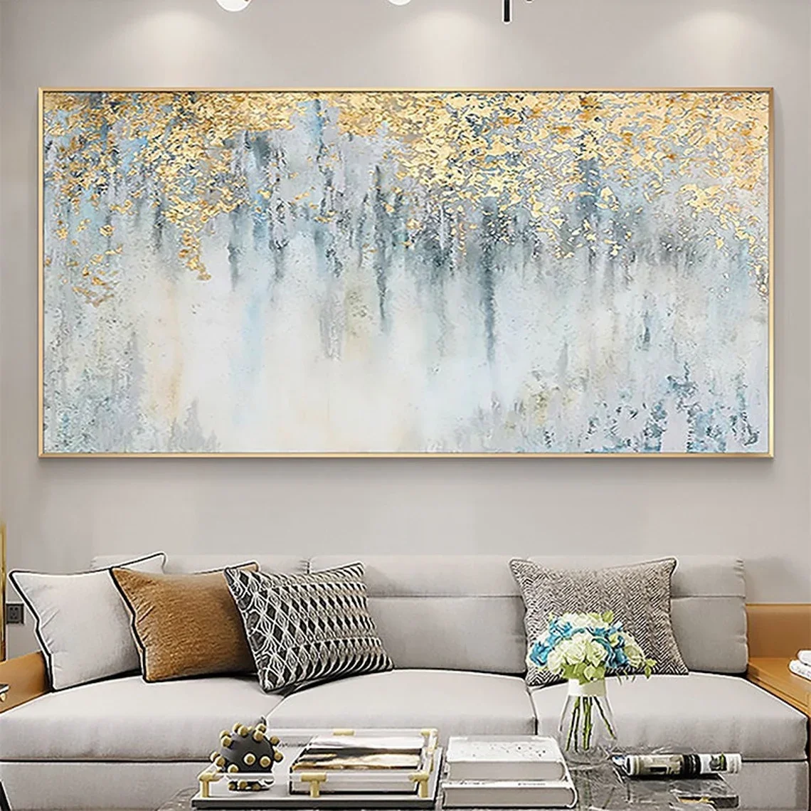 

Handmade Gold Foil Textured Abstract Painting On Canvas, Luxury Gold Foil Wall Art Home Decor