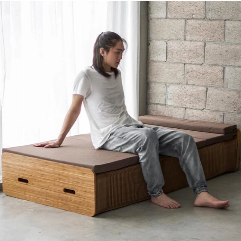 Creative Kraft Paper Folding Bed Bedroom Furniture Rollaway Guest Single Bed Cot Fold Out with Thick Memory Foam Mattress