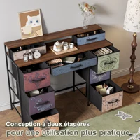 Туалетный столик без зеркала, комод с 9 ящиками, Макияжный столик в стиле ретро с деревянным подносом, для спальни, гостиной, прихожей — изображение 4