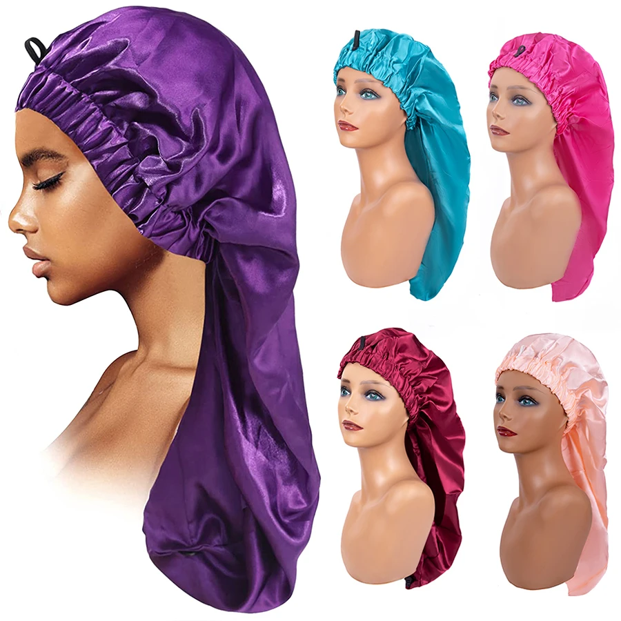 Femmes Satin Bonnet Soie Sommeil Nuit Casquette Élastique Housse de Tête  Chapeau Cheveux Bouclés Bonnet de Nuit Nuit Ha Unisexe Casquette