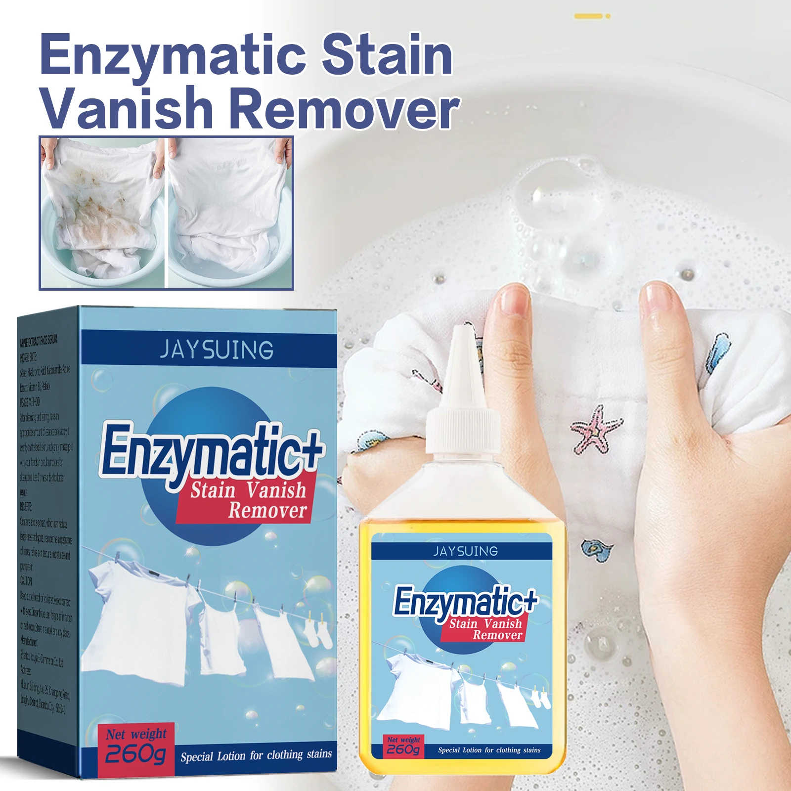 Enzymatict Stain Vanish Remover Stubborn Dirt Stains Yellow Mold Spot Perspiration Stains Multi-purpose Clothes Laundry Cleaner