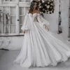 Customized Off The Shoulder Wedding Dress A Line 3/4 Puff Sleeve For Women 2022 Bride Bow Back Robe De Soirée De Mariage Custom 3