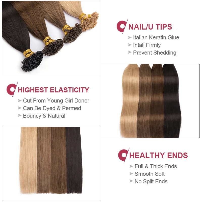 Natural Fusion Hair Extensions Straight Nail/U Tip Hair Extensions Human 0.8g 1g/Pc Keratin Capsules Blonde Black Colored